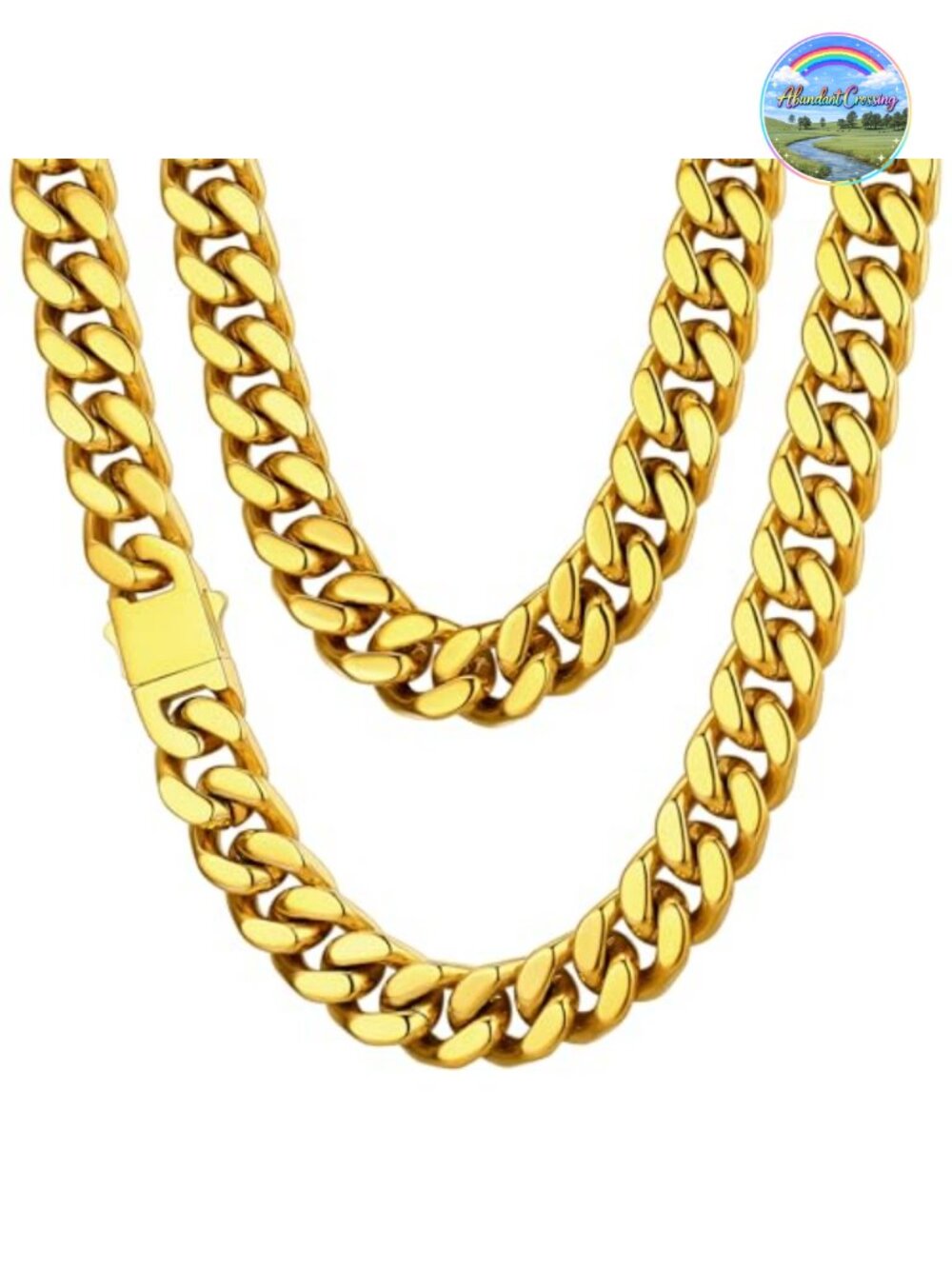 Cuban Link Chain Necklace Stainless Steel Gold Plated Fold Over Clasp Men's